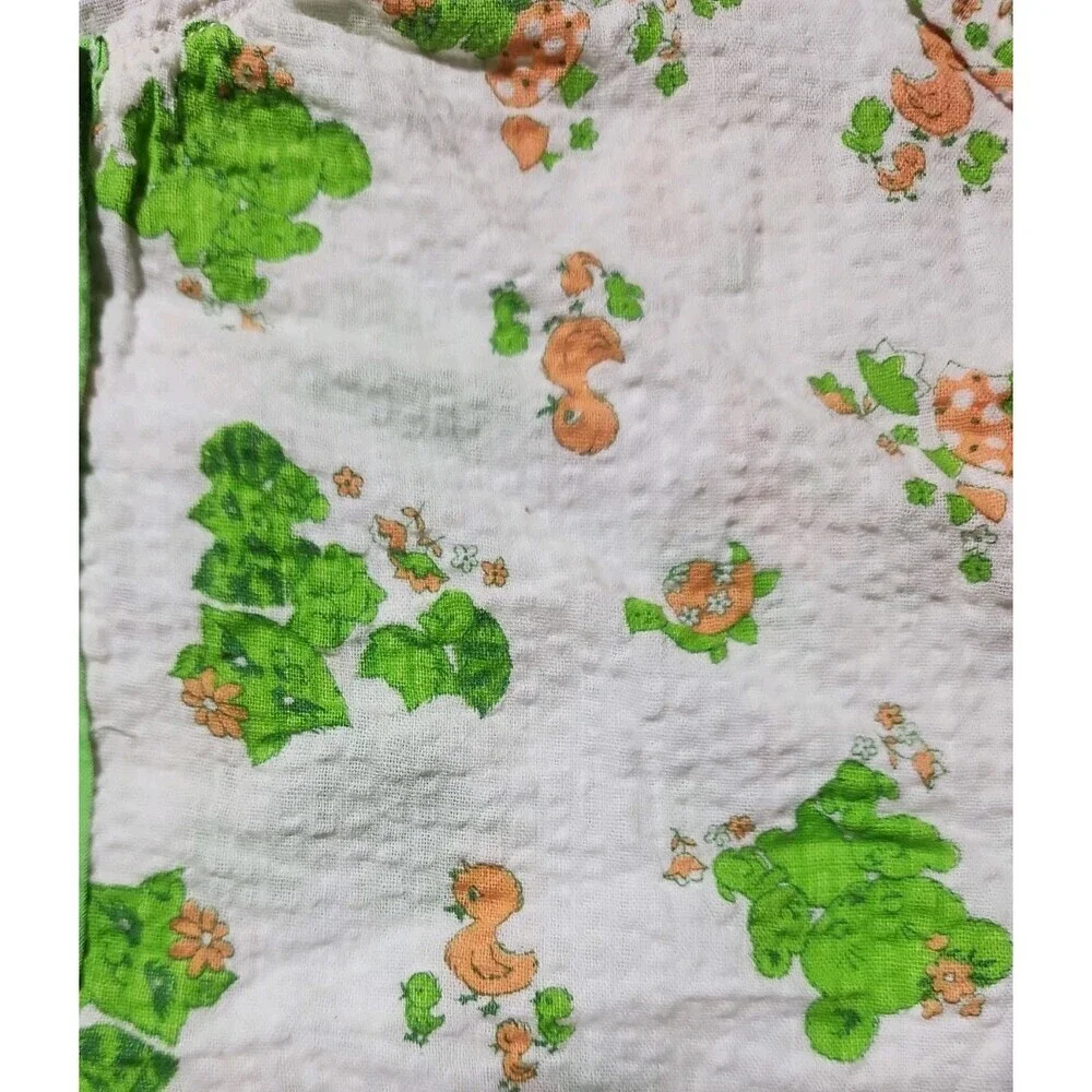 Vintage Baby 2 Piece Green And White With Bears,Raccoon,Ducks And Turtles